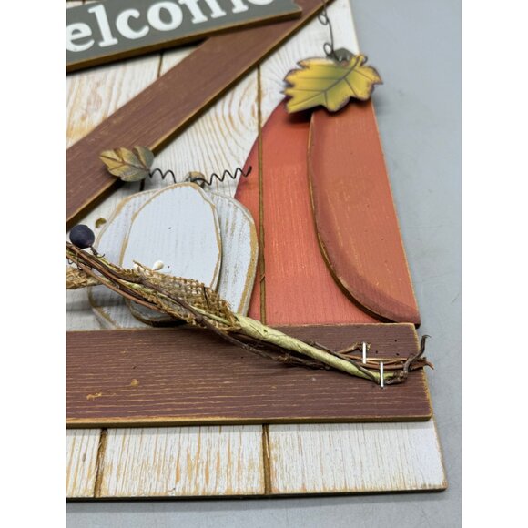 Rustic Autumn Welcome Sign With Pumpkin & Leaf Design fall 10x16" barn door READ - Picture 3 of 7